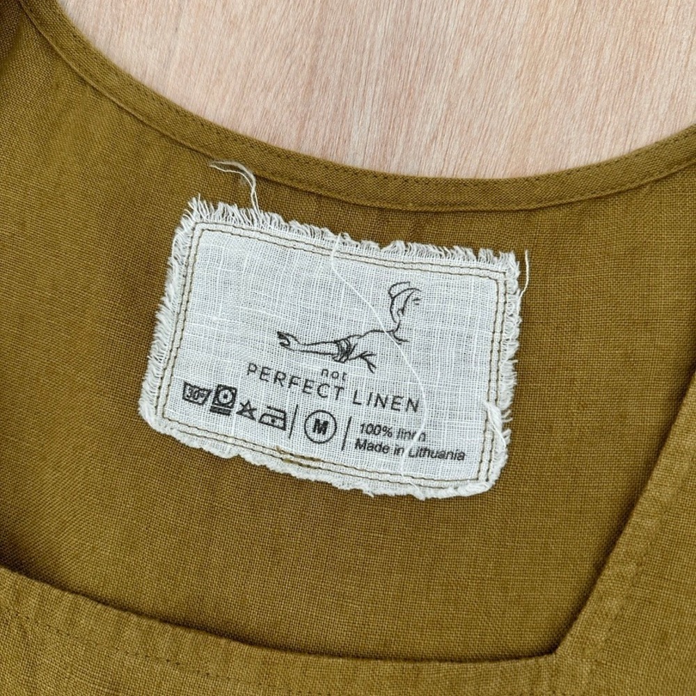 Not Perfect Linen Dress Womens M Mustard Yellow Sleeveless Empire Waist Midi - Picture 5 of 12
